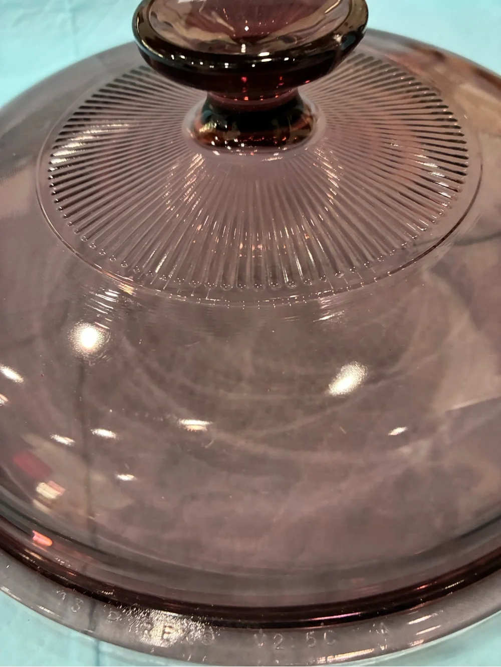 Pyrex Rose-Tinted Glass Casserole Lid with Ribbed Knob visionware 2.5 c